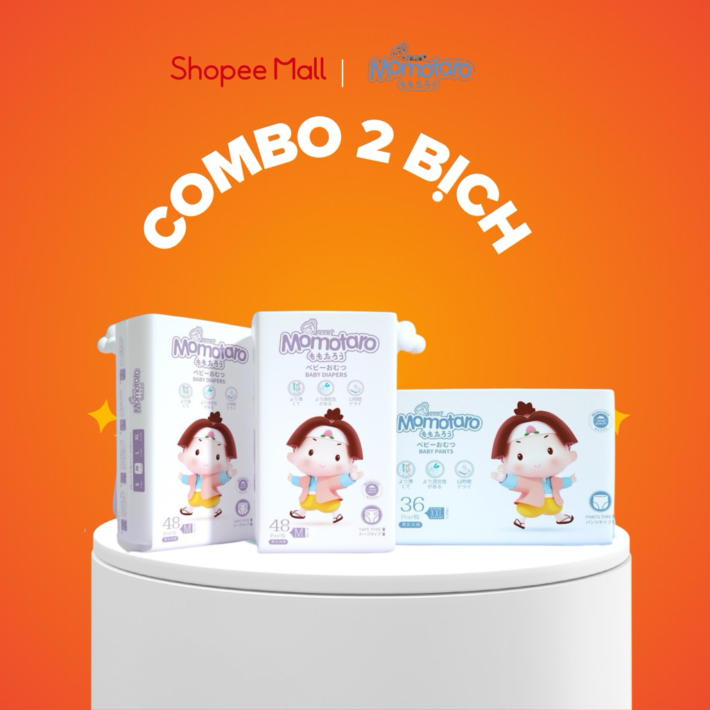 [COMBO 2 BỊCH] Bỉm/ tã dán, quần MOMOTARO Size S56/M48/M46/L42/XL39/XXL36/XXXL35