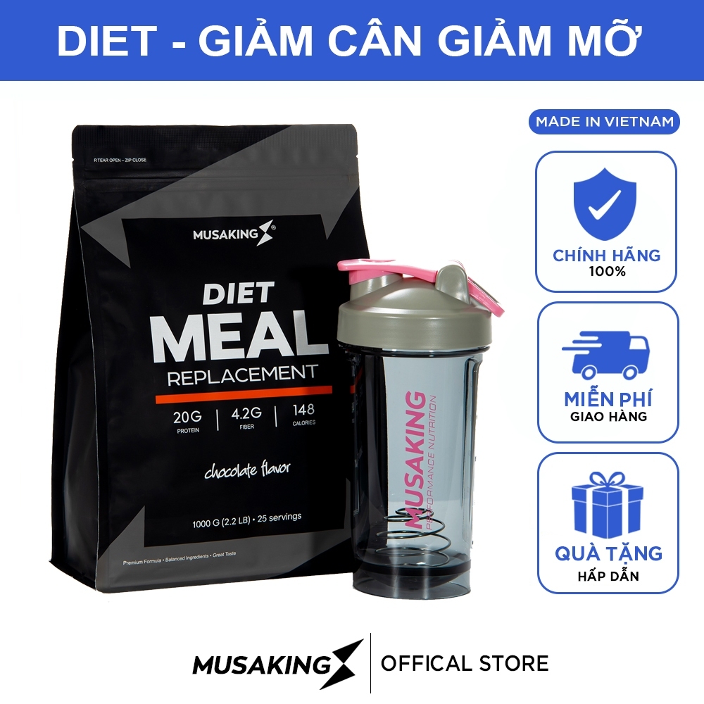 Bột Thay Thế Bữa Ăn Sữa Diet Meal Replacement Musaking túi 1kg | Giảm Cân Ăn Kiêng + Tặng bình lắc Shaker 600ml