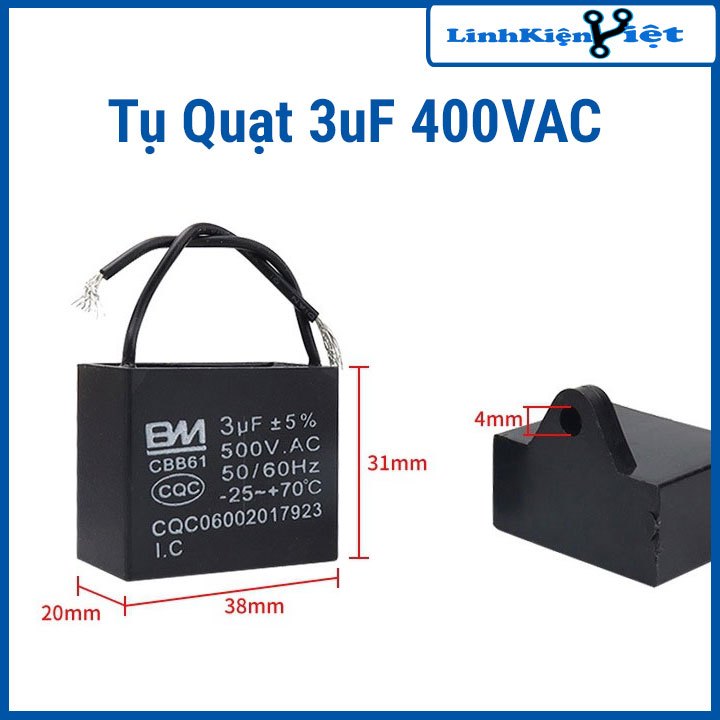 TỤ QUẠT 3UF 400VAC 50/60HZ
