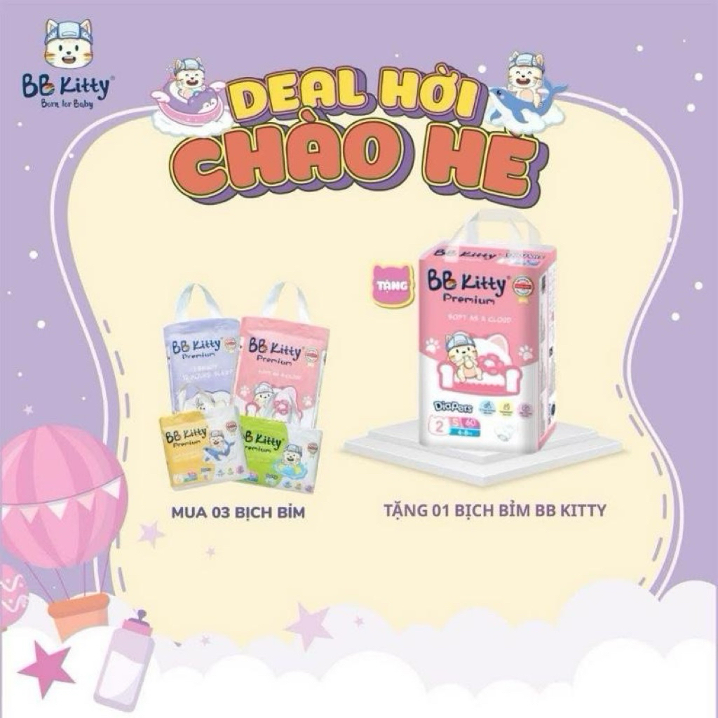 [ 4 bịch  ] bỉm BB KITTY MỀM MỎNG PHÂN KHÚC CAO CẤP