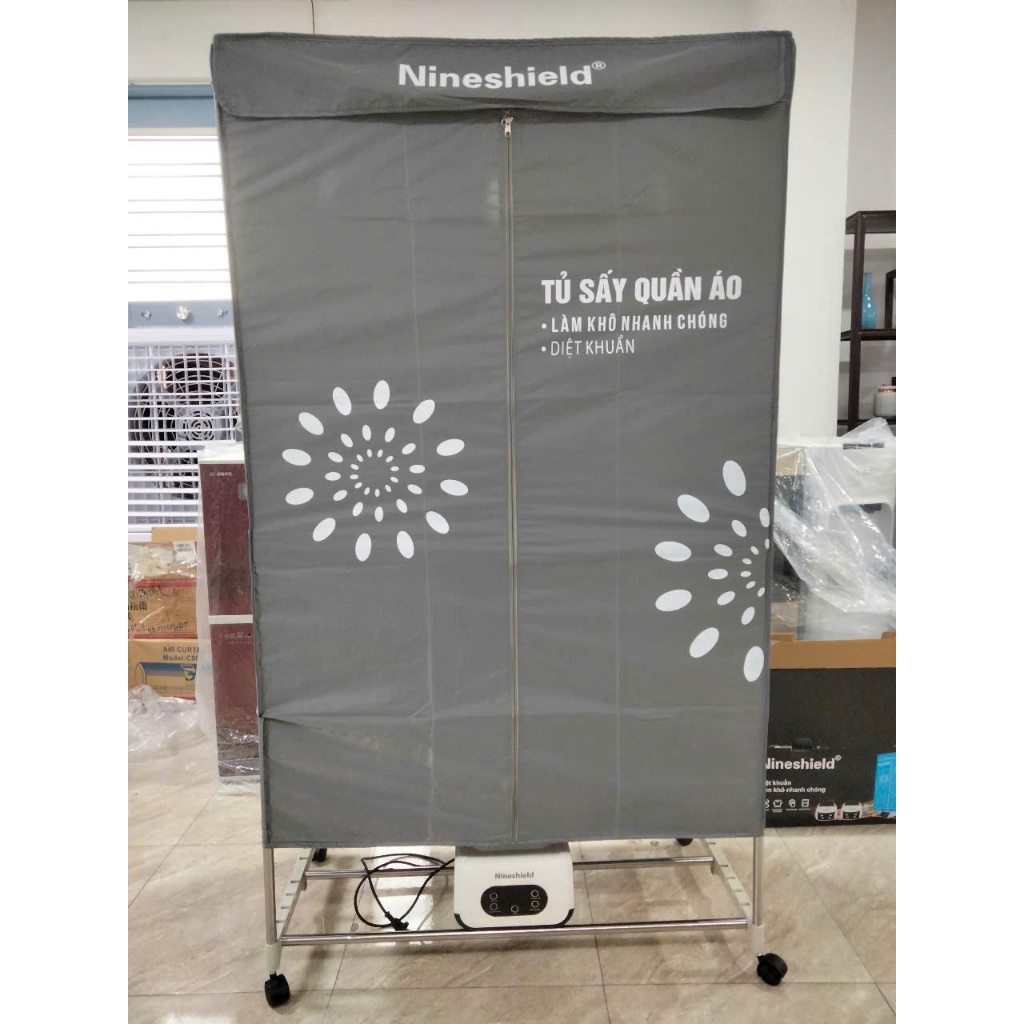 Tủ sấy quần áo Nineshield chính hãng, Tủ sấy quần áo cho bé 2 tầng khung Inox cỡ lớn bảo hành 1 năm