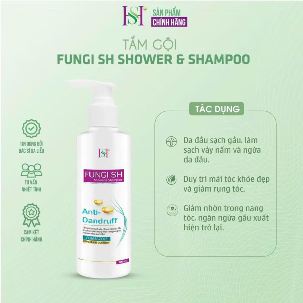 Dầu Tắm,Gội FUNGI SH Sạch Gầu Vảy,Nấm Ngứa,Giảm Tiết Nhờn và Ngăn Gầu Trở Lại Chai (100ml)