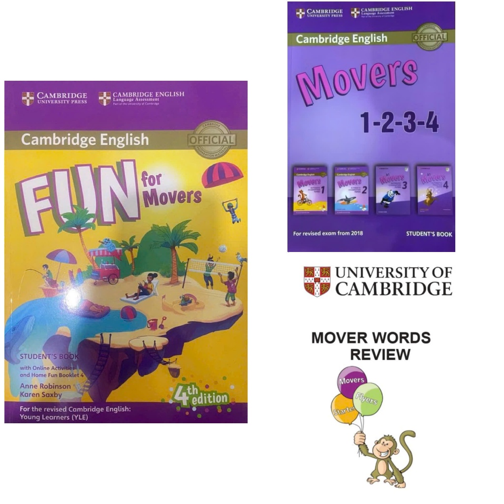 Bộ sách Fun For Movers + Sách Movers in gộp 1-2-3-4 + Vở từ vựng Movers