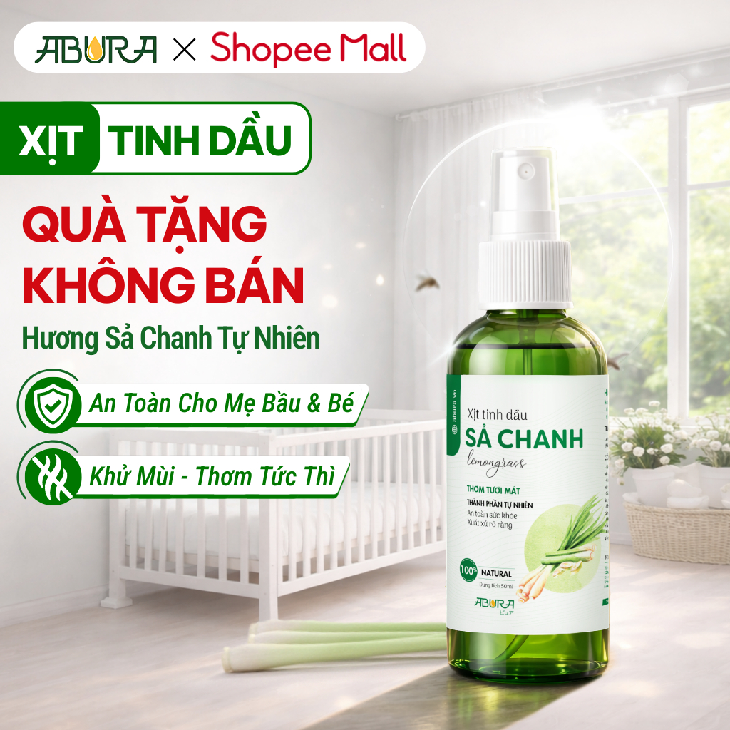 [QUÀ TẶNG KHÔNG BÁN] Tinh Dầu Sả Chanh ABURA - Xua Đuổi Muỗi Côn Trùng, Khử Mùi An Toàn Cho Bé 50ml