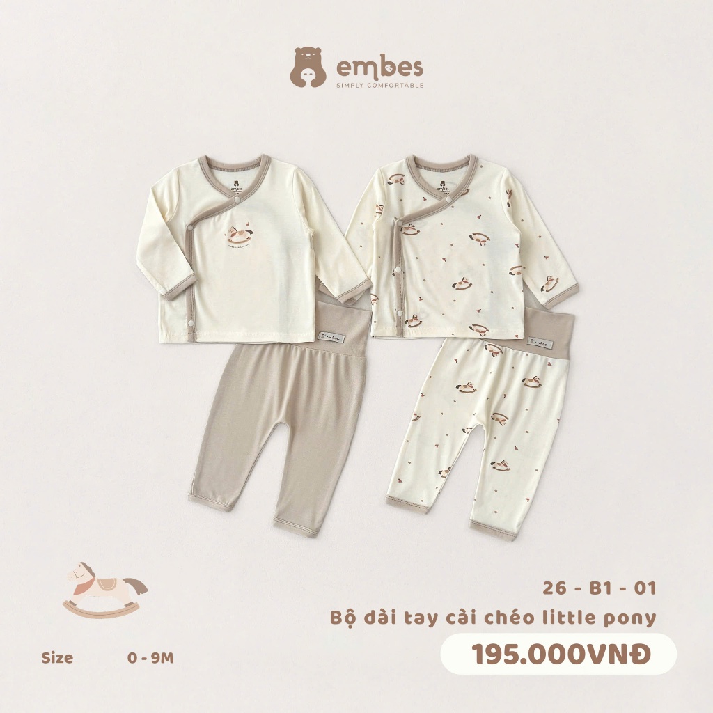 [EMBES]Bộ NewBorn Cài Chéo Cho Bé Embes, Bộ Dài Tay Thun Lạnh Mềm Mát Cho Bé Sơ Sinh Size 0-9 Tháng