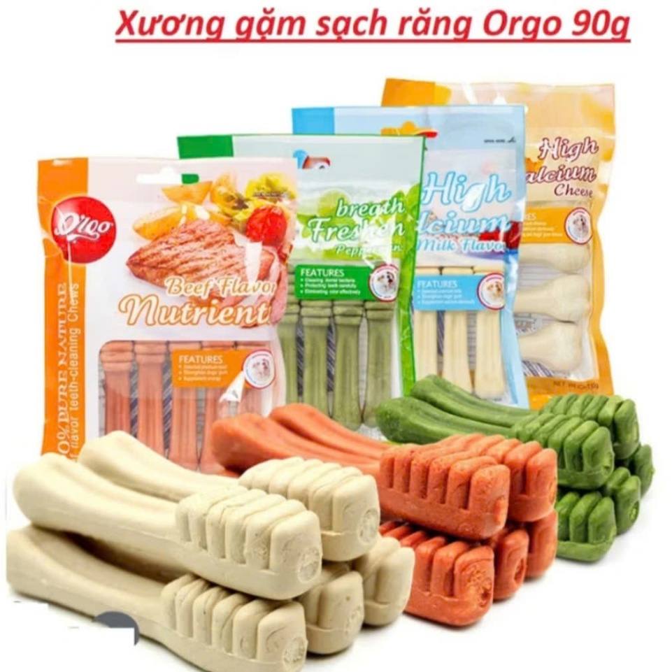 [Combo 5 &10 Gói] Xương Gặm Sạch Răng Orgo Thơm Miệng, Bố Sung Can Xi, Nhiều Hương Vị Cho Chó