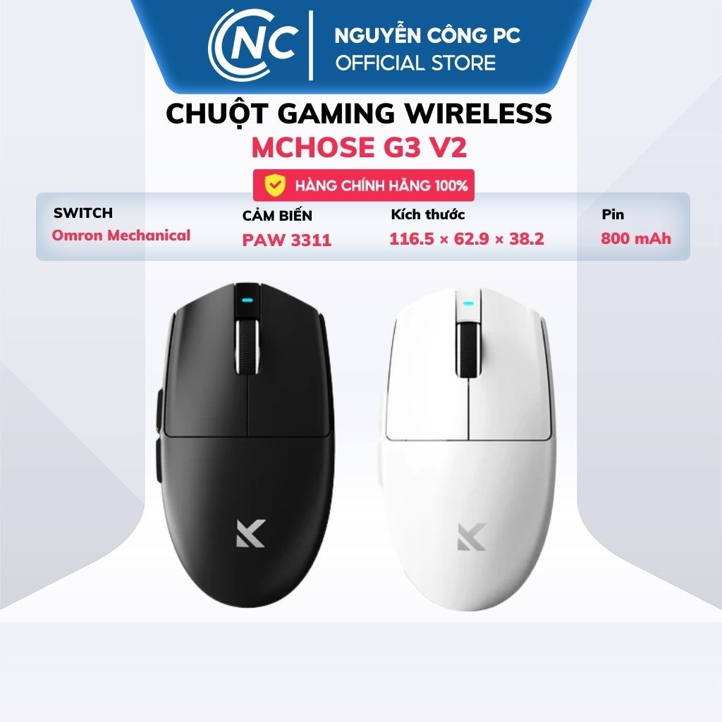 Chuột Gaming Không Dây MCHOSE G3 V2 Tri-mode - BH 12 tháng