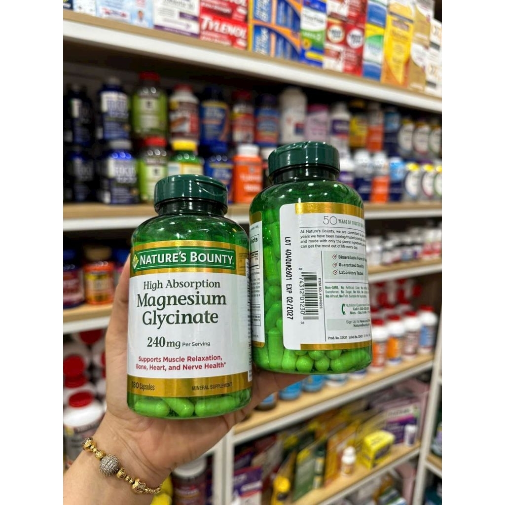 VIÊN UỐMG NATURE’S BOUNTY MAGNESIUM GLYCINATE 180 viên Mỹ.