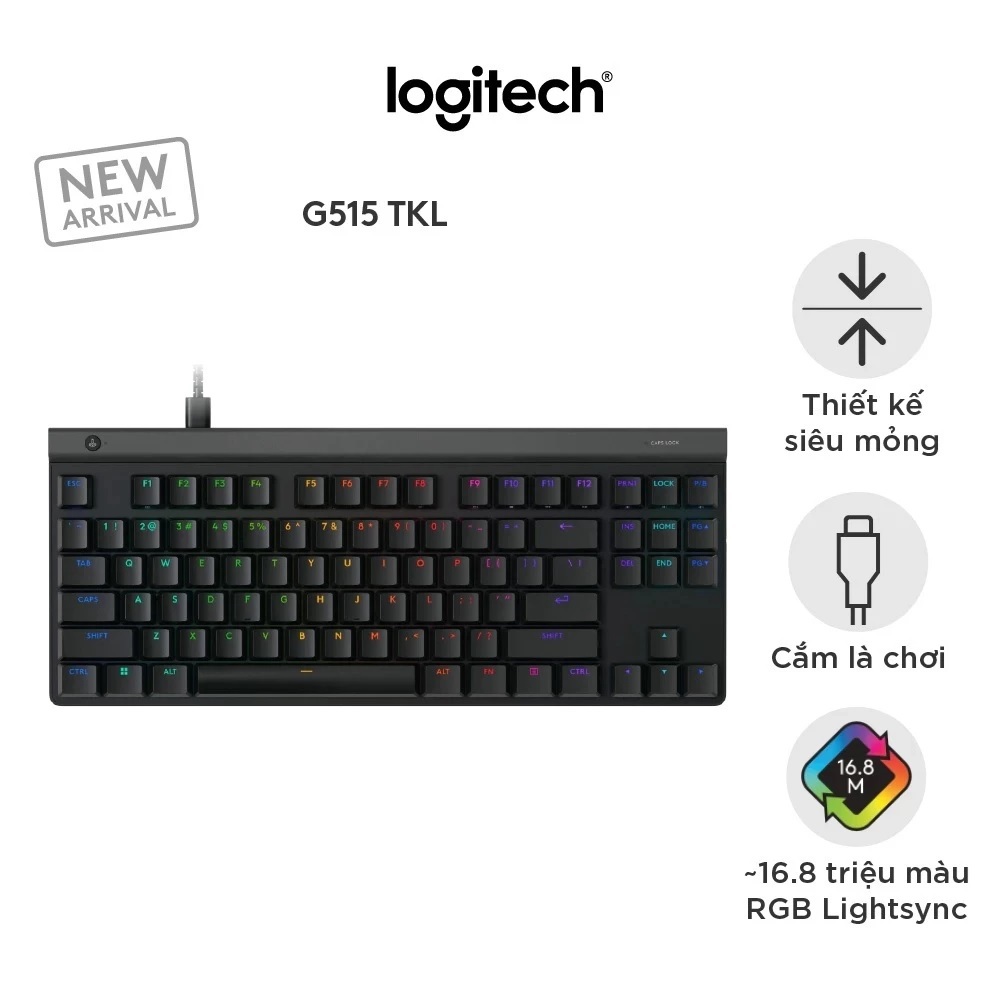 Bàn Phím Gaming Không Dây Logitech G515 LIGHTSPEED TKL Wireless Low Profile, RGB LIGHTSYNC, Keycaps 