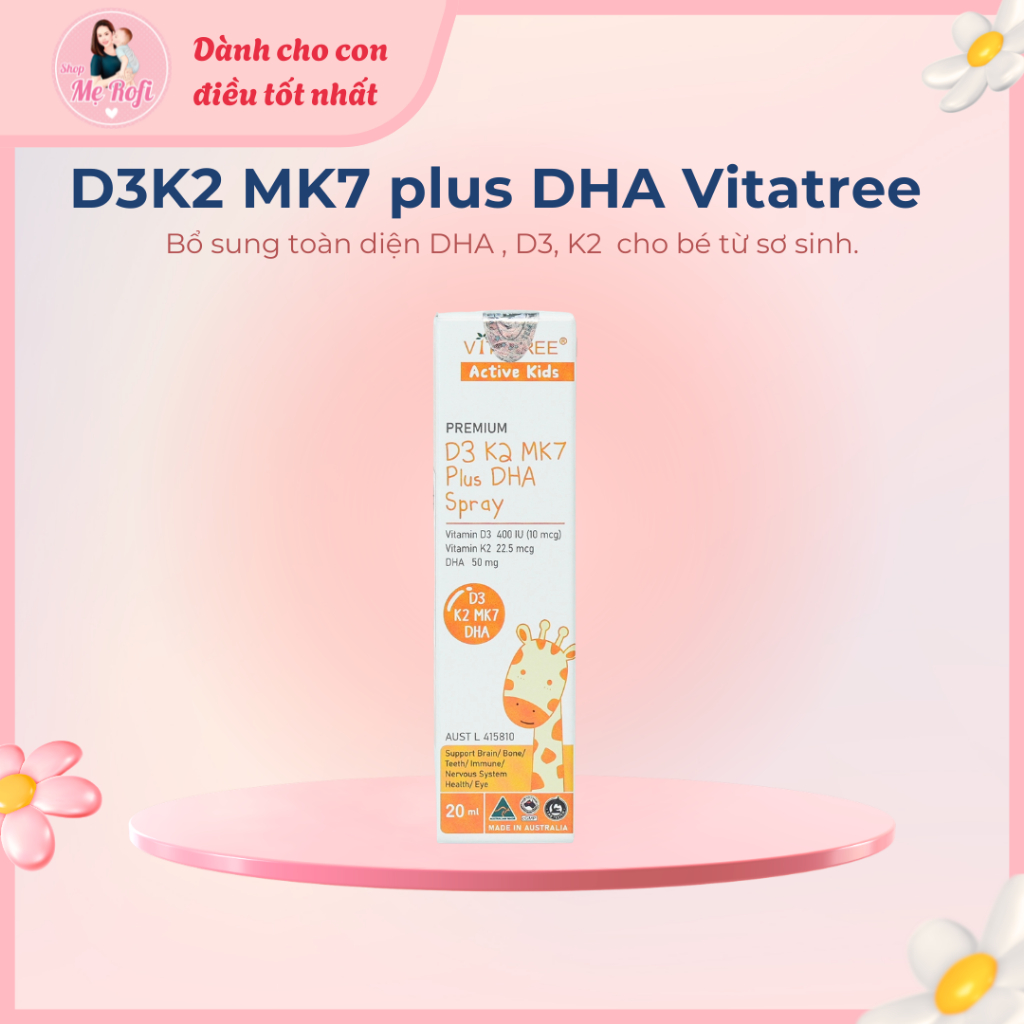 Vitatree D3K2 MK7 Plus DHA Spray 20ml dạng xịt hỗ trợ sức khỏe - Mẹ Rofi