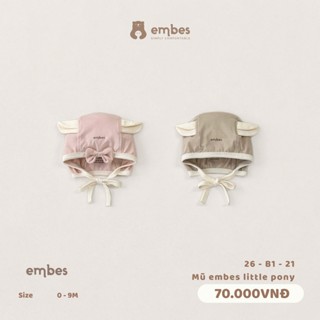 Phụ Kiện Sơ Sinh Embes, Mũ Buộc Phối Tai Cún Cute Chất Cotton Mềm Mại Cho Bé Sơ Sinh Từ 0-9 Tháng