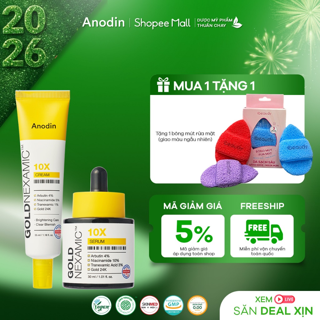 Combo dưỡng sáng, cải thiện sắc tố đa tầng GOLDNEXAMIC™ 10X Anodin  - Hàn Quốc Chính Hãng