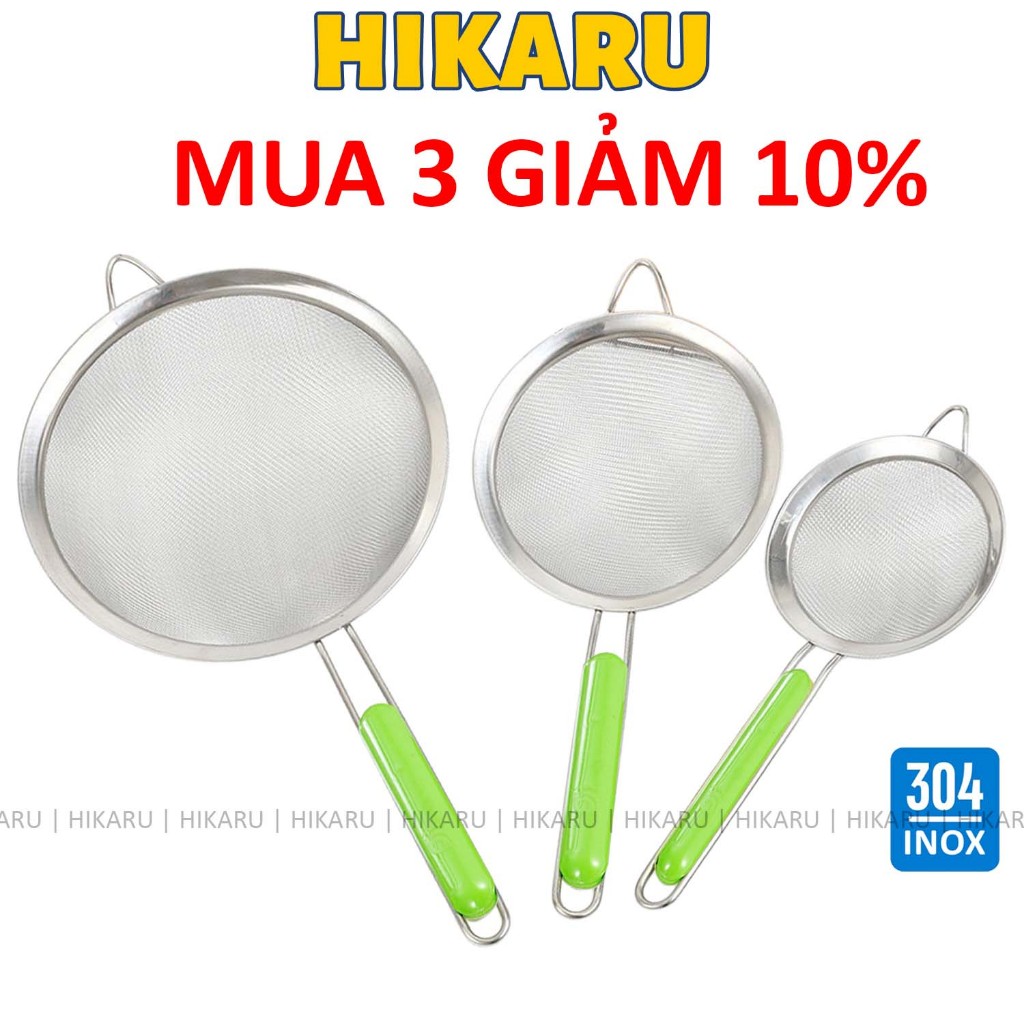 Ray Lọc Inox 304 Siêu Mịn HIKARU Lọc Bột Gạch Cua Có Quai Cầm Và Móc Treo Tiện Lợi DT260200601