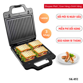Máy kẹp nướng bánh mì LUMABELLA BBQ-852 công suất cực lớn 1400W rán trứng, nướng bánh sandwich , đa năng tiện lợi