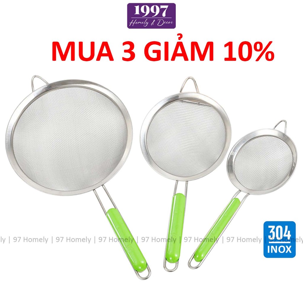 Ray Lọc Inox 304 Siêu Mịn 97HOMELY Lọc Bột Gạch Cua Có Quai Cầm Và Móc Treo Tiện Lợi DT260200601