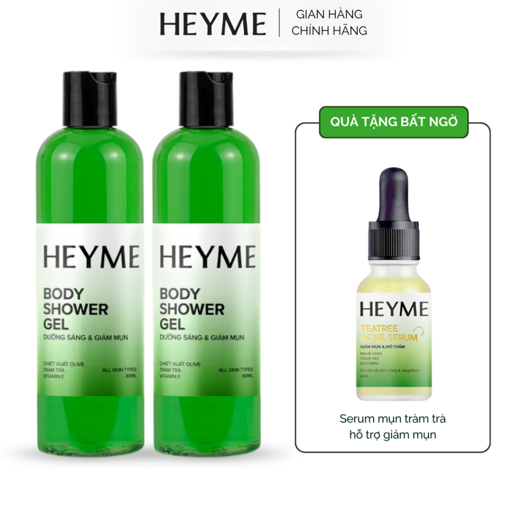 Combo 2 Sữa tắm hỗ trợ giảm mụn lưng, hỗ trợ mờ thâm mụn HEYME 300ML Tặng Serum mụn hỗ trợ giảm mụn 