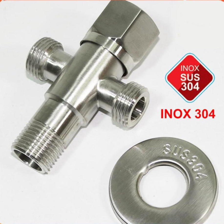 Van khóa chữ T INOX 304, T cầu ỐC chia nước cho bồn cầu và vòi xịt vệ sinh INOX SUS 304