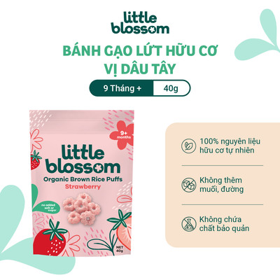 [HSD 2/2027] Bánh gạo lứt ăn dặm hữu cơ Little Blossom Vị Dâu 40g cho bé 9 tháng tuổi+