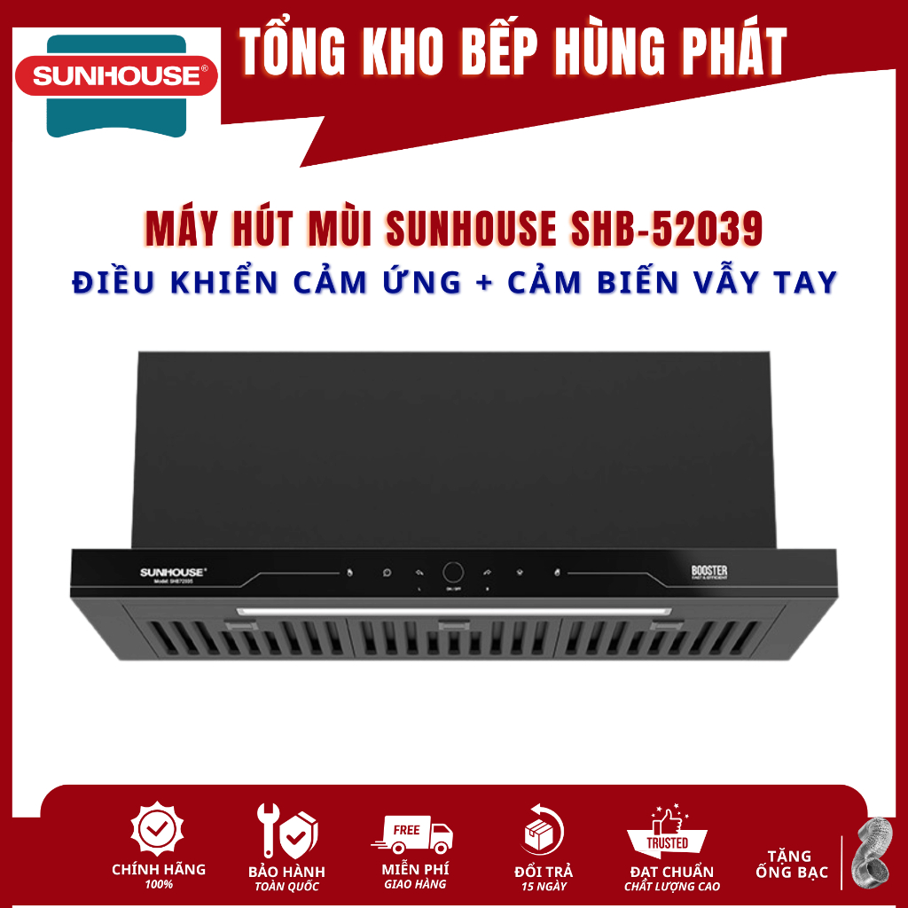 Máy Hút Mùi SUNHOUSE SHB-52039/72035/72025 - Mới 2026, Hút Siêu Khỏe, Điều Khiển Cảm Ứng, Cảm Biến
