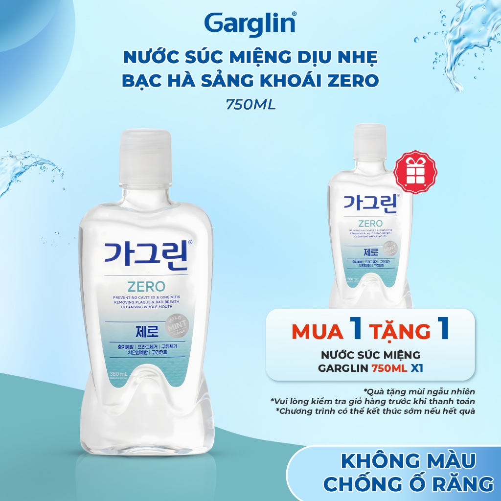 Nước súc miệng ngăn ngừa mảng bám Garglin Zero không cồn chai 380ml x2