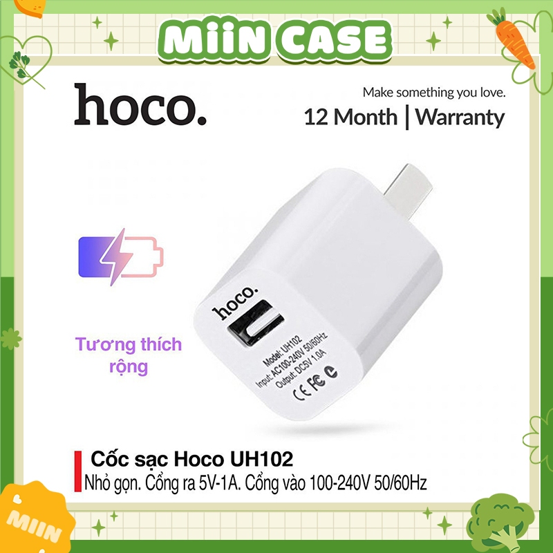 Củ Cốc Sạc Nhanh Hoco UH102 Chính Hãng, Cao Cấp, Cổng USB Siêu Nhanh - Cho Điện Thoại