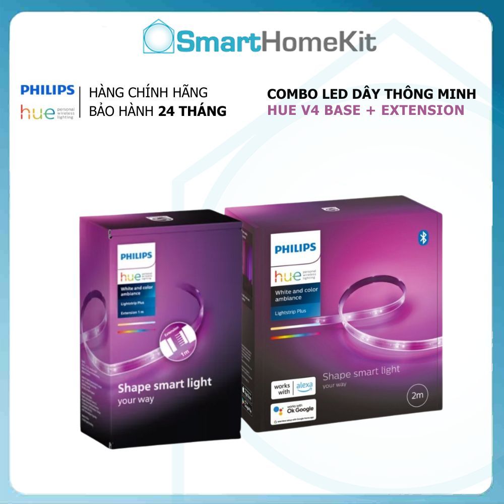 Combo đèn LED dây Philips Hue Lightstrip Base Pack (2m) + đèn mở rộng Extension (1m)