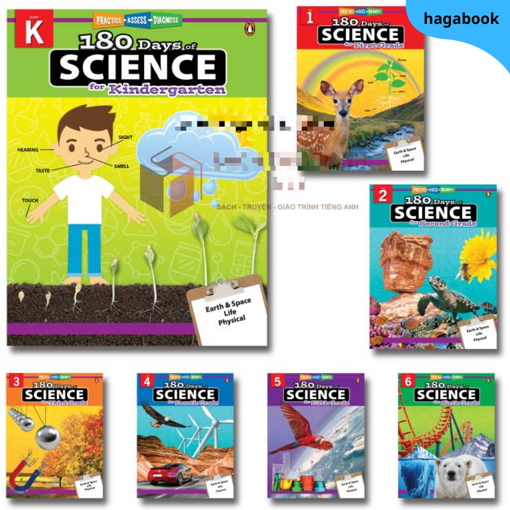 Sách - 180 Days of Science - Grade K,1,2,3,4,5,6 - Bản in laser đen trắng nét