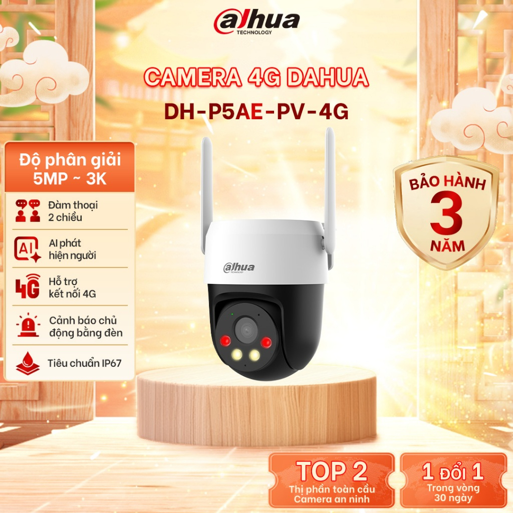 Camera SIM 4G Ngoài Trời DAHUA DH-P3AE-PV-4G 3MP/5MP Đàm thoại 2 chiều |Chống nước IP66 | Cảnh báo đ