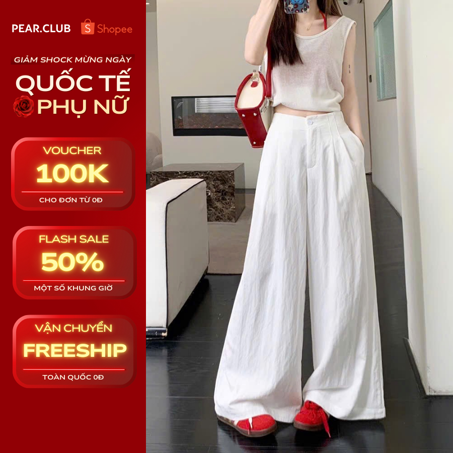 [BST HÈ 2026] Quần ống rộng vải đũi PEAR.CLUB, quần dài đũi dáng dài suông BIGSIZE xếp ly, đi học, đ
