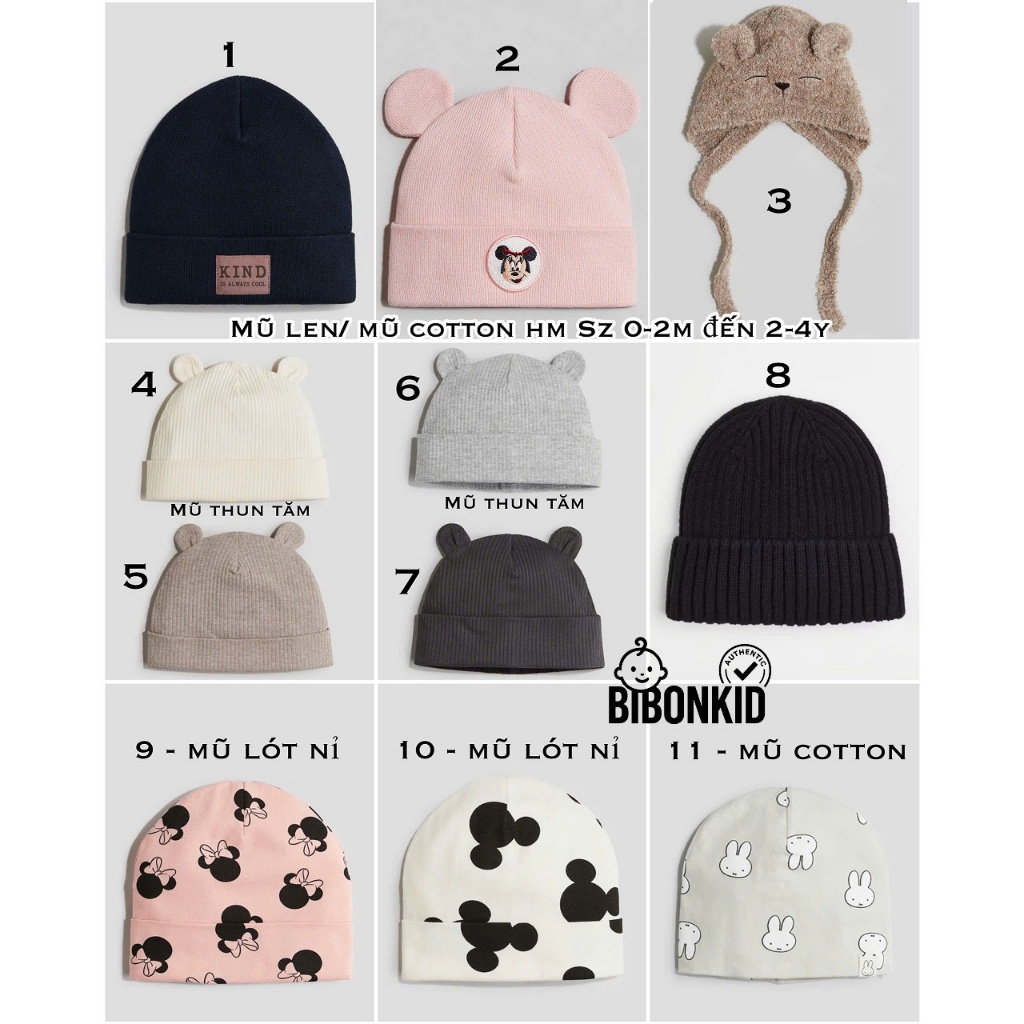 [Bibonkid] Mũ len HM size 2-6m, 6-12m, 1-2y, 1-3y, 2-4y, 4-8y, 8-12y ĐỌC KỸ LƯU Ý Ạ