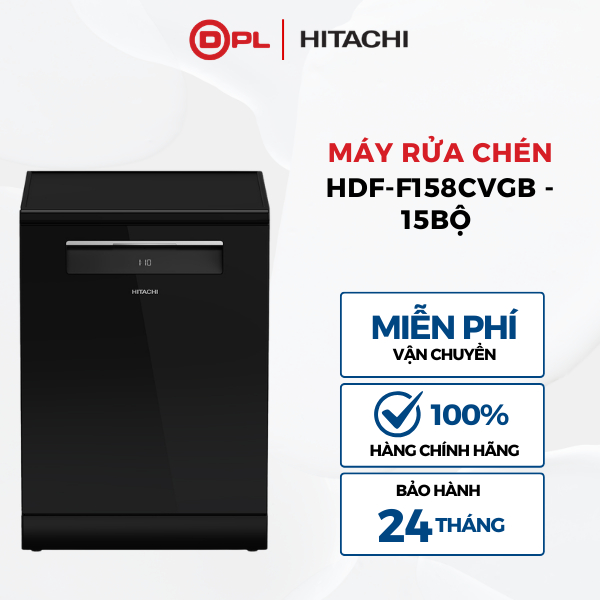 Máy rửa chén độc lập 15 bộ Hitachi HDF-F158CVGB - Kính đen, Sấy khô diệt khuẩn