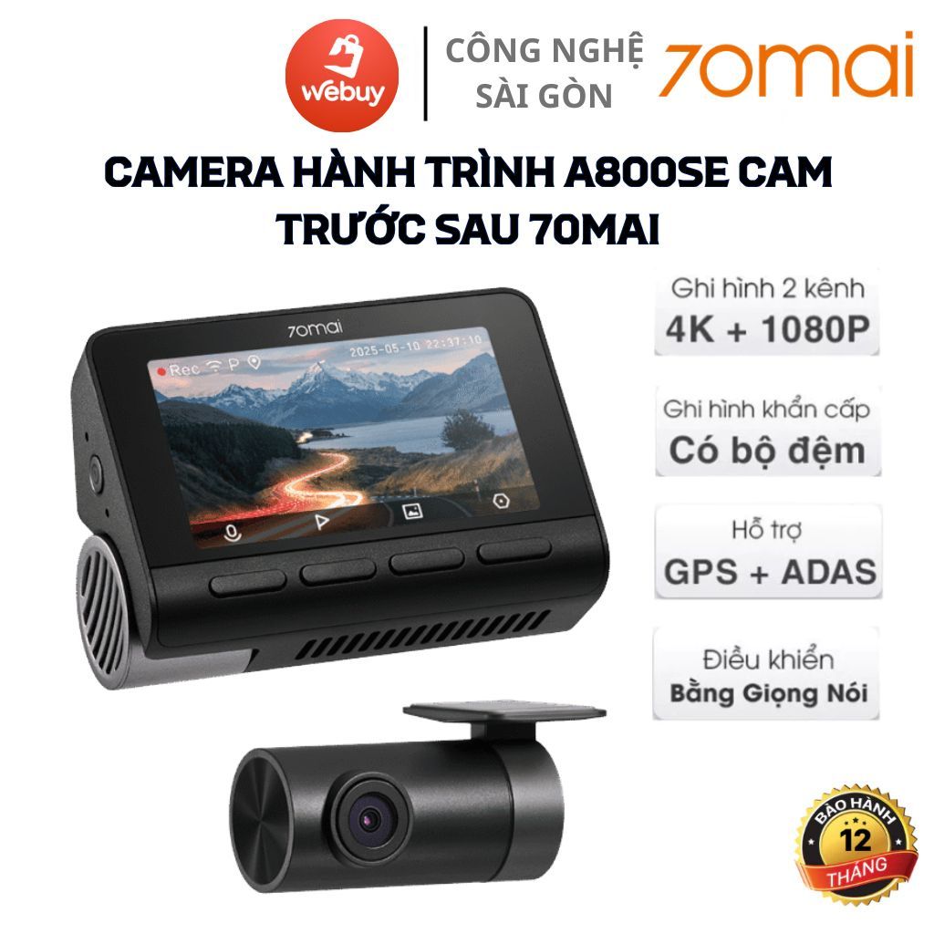 Camera Hành Trình 70mai A800SE Phiên Bản Quốc Tế, Độ Phân Giải 4K, Gồm Cam Trước Và Sau, Chế Độ HDR