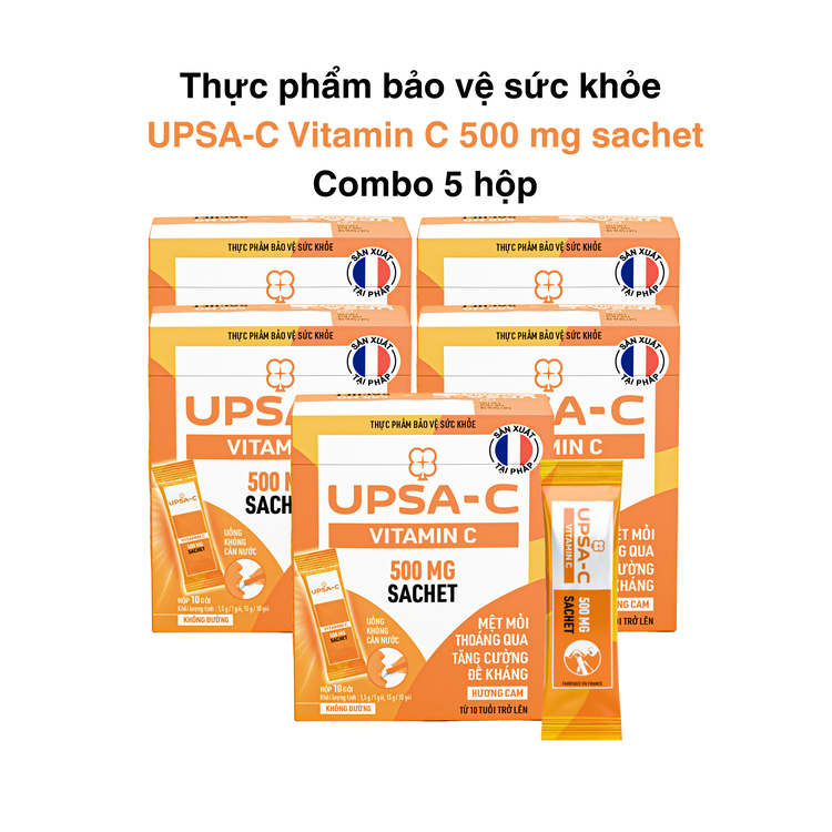 Combo 5 Thực phẩm bảo vệ sức khỏe UPSA-C Vitamin C 500 mg sachet (Hộp 10 gói)