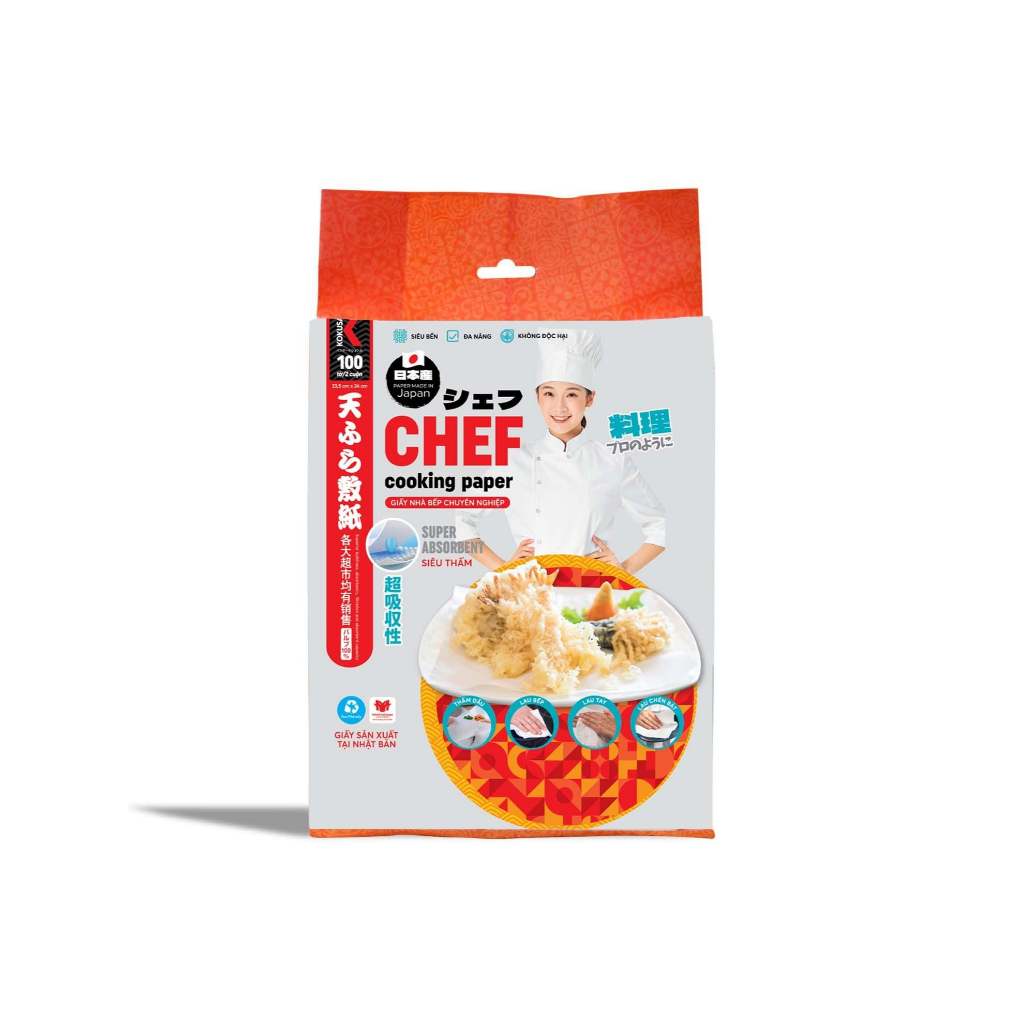 Khăn Giấy Thấm Dầu Thực Phẩm KOKUSAI "8 IN 1" 245mm x 245mm (100 tờ/ 2 Cuộn) - Made in Japan