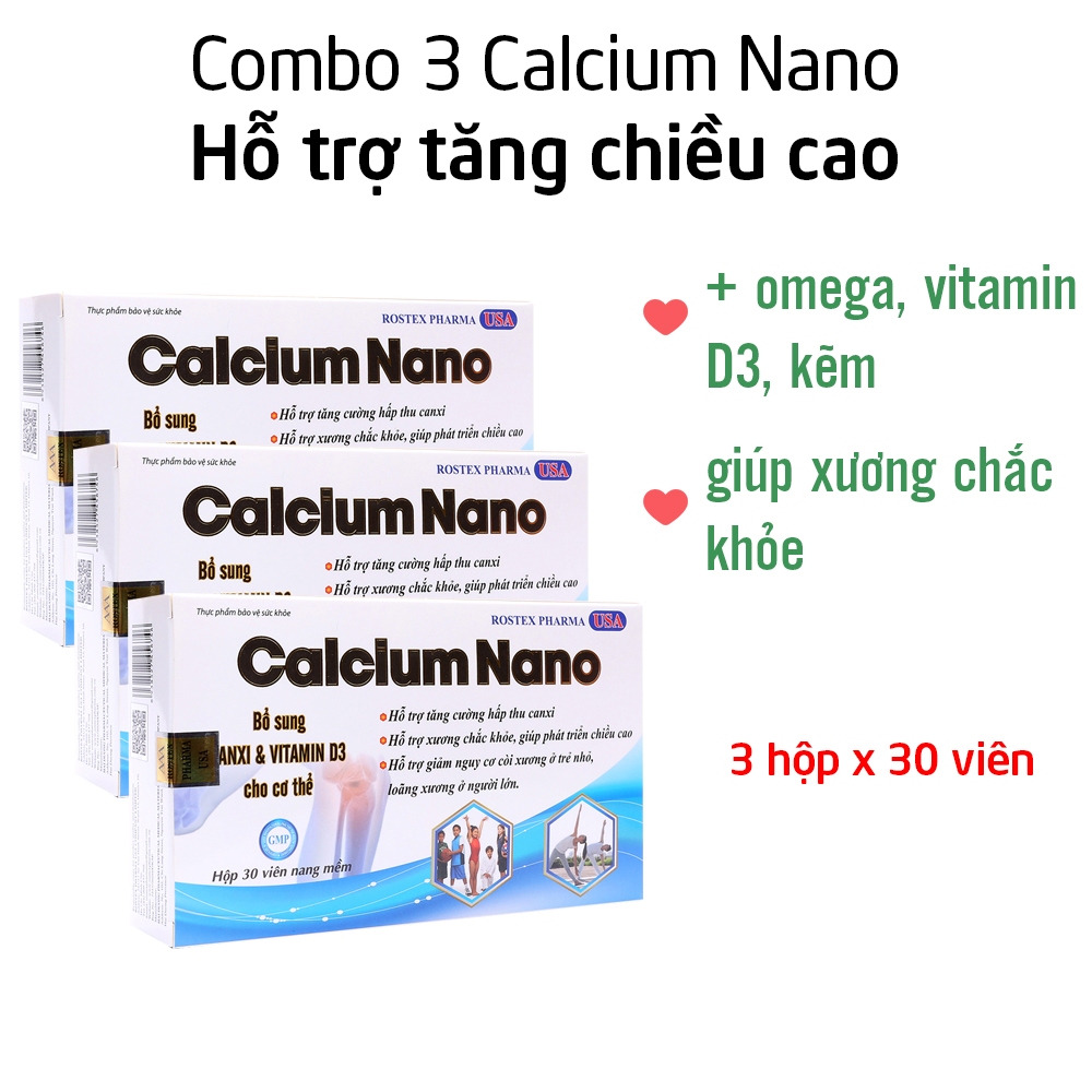 Combo 3 Calcium Nano bổ sung canxi, vitamin D3 hỗ trợ tăng chiều cao - 30 viên