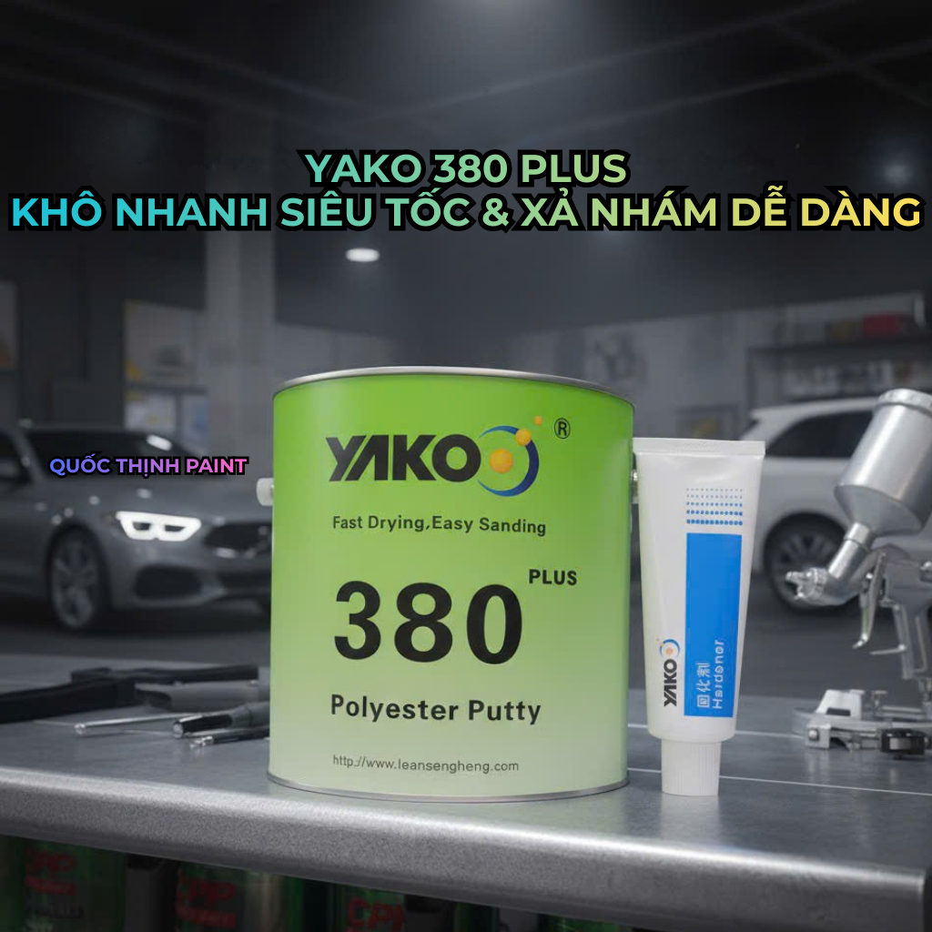 Bả Ô Tô YAKOO 380 PLUS - Bột Trét Polyester Putty Cao Cấp (Kèm Tuýp Đóng Rắn), Nhanh Khô, Dễ Xả Nhám