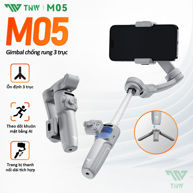 TNW M05 Gimbal SMART- AI bản Luxury, Gymbal chống rung điện thoại quay phim chụp ảnh theo dõi vật th
