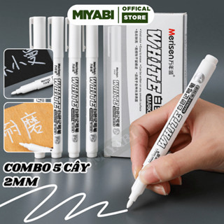 COMBO 5 CÂY Bút lông đánh dấu màu trắng 2mm không xóa được - bút đánh dấu văn phòng phẩm - MIYABI
