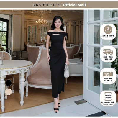 BBSTORE'S Đầm Body Tiệc Thun Gạo Dài Kết Hoa 3d Trễ Vai - DAB04T