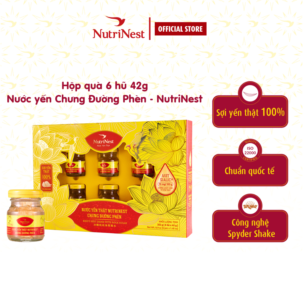 Hộp Quà 6 Hũ Yến Chưng Đường Phèn Nguyên Chất NutriNest Bồi Bổ Sức Khỏe 42g