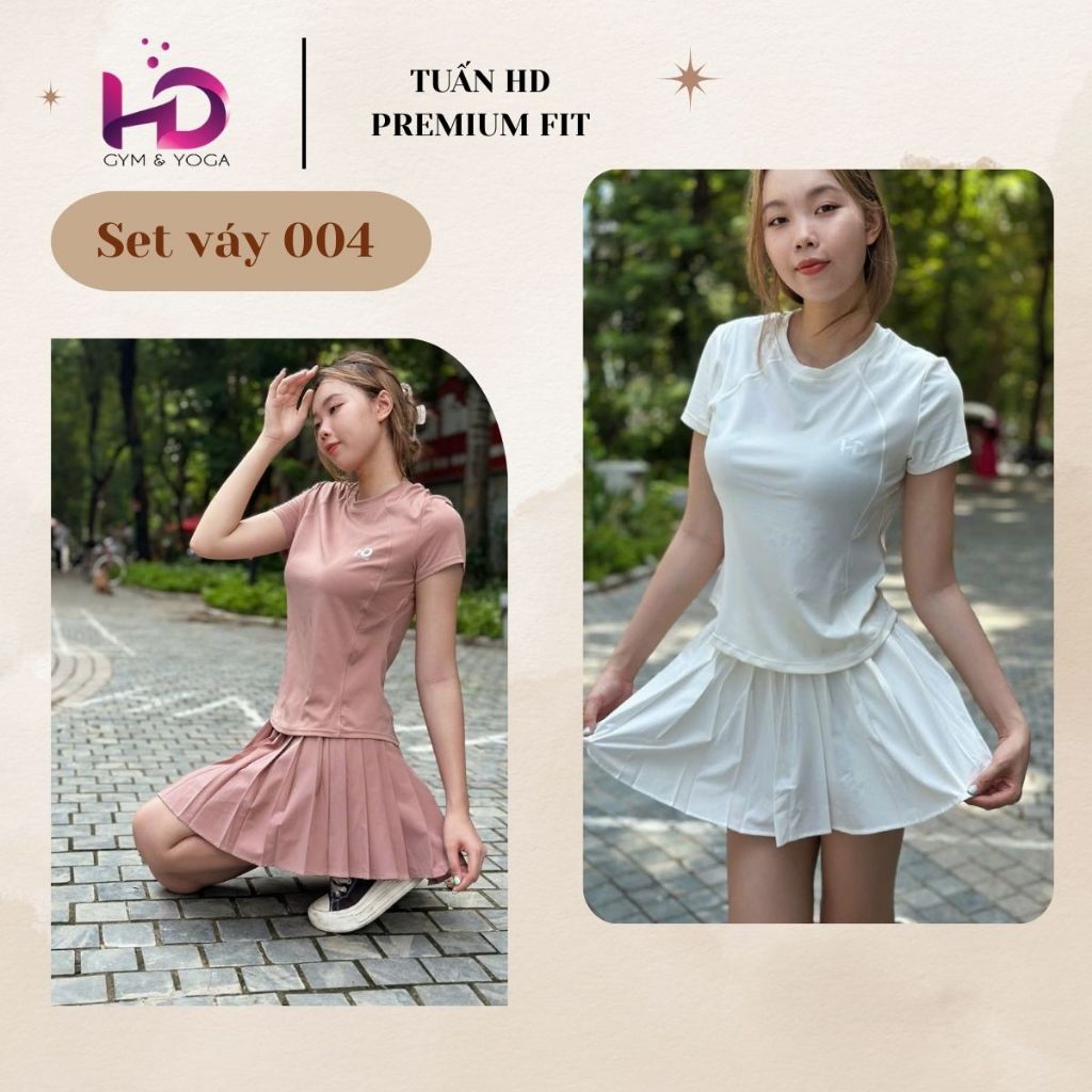 Bộ Váy 004 Tuấn HD, Chất Thun Poly Co Giãn 4 Chiều Tập Pickleball Gym Yoga Thể Thao Thoải Mái