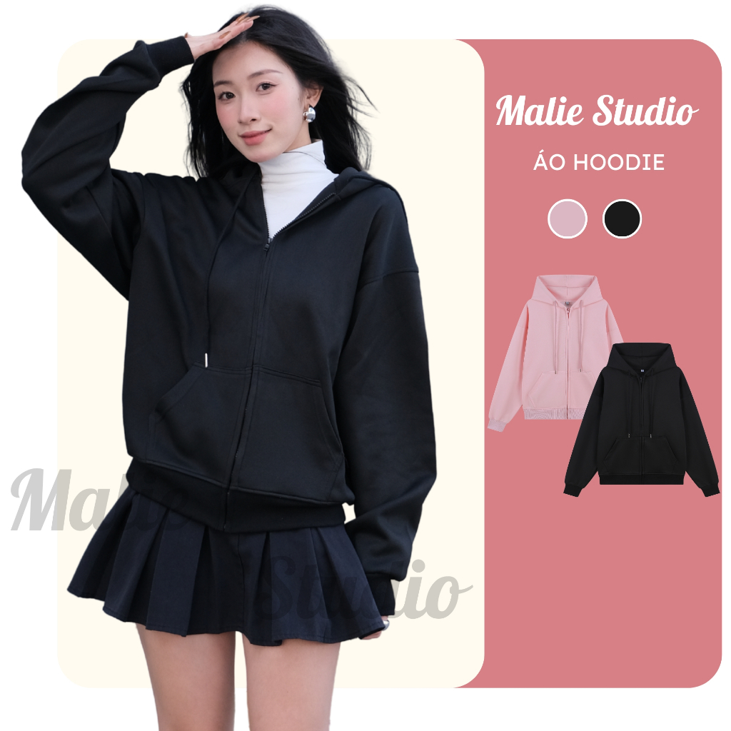 [SALE XẢ KHO] Áo Nỉ Khóa Kéo MALIE STUDIO 2 Túi Hông Chất Nỉ 2 Da Dày Dặn Giữ Ấm Tốt Mềm Mịn Form Rộ