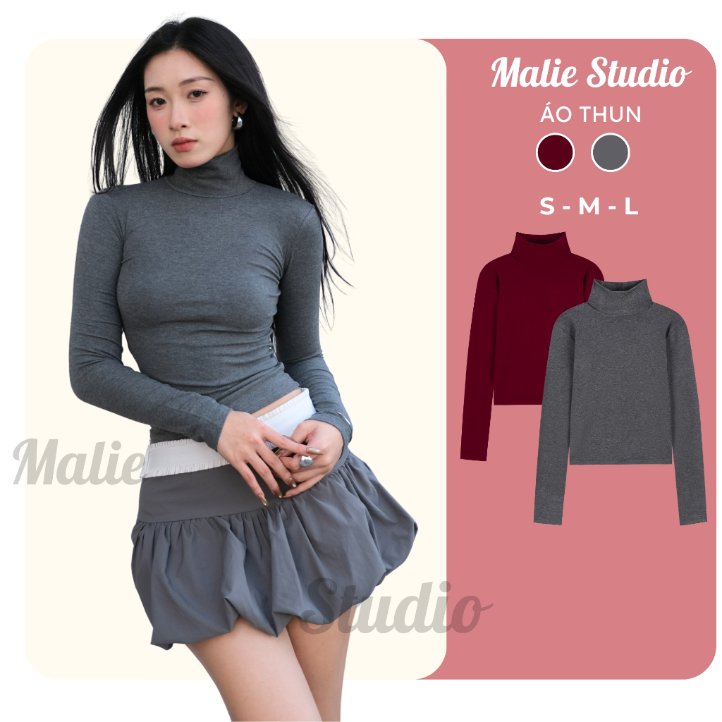 [SALE XẢ KHO] Áo Giữ Nhiệt MALIE STUDIO Cotton Mềm Mịn Dày Dặn Giữ Ấm Tốt Cổ 8 Phân Ôm Body Basic Co