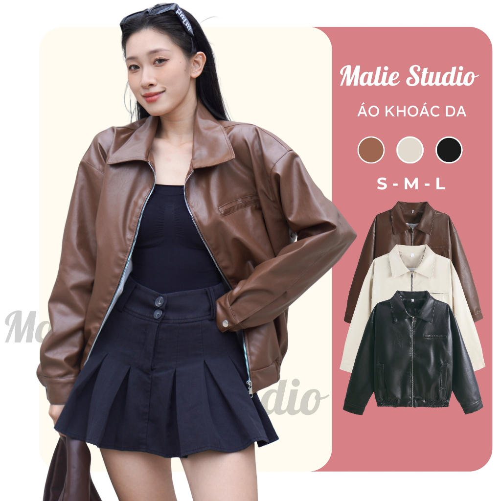 Áo Khoác Da MALIE STUDIO Chất Da PU Mềm Cao Cấp Form Boxy Phong Cách Trẻ Trung Sang Trọng MAK015