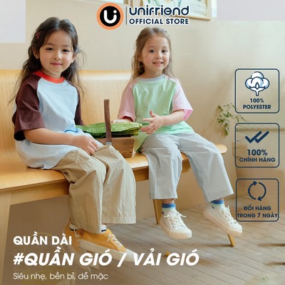 Quần gió mỏng nhẹ thoáng mát mùa hè dài đến mắt cá chân cho bé trai và bé gái Unifriend Hàn Quốc U950P, Size 2-12 tuổi