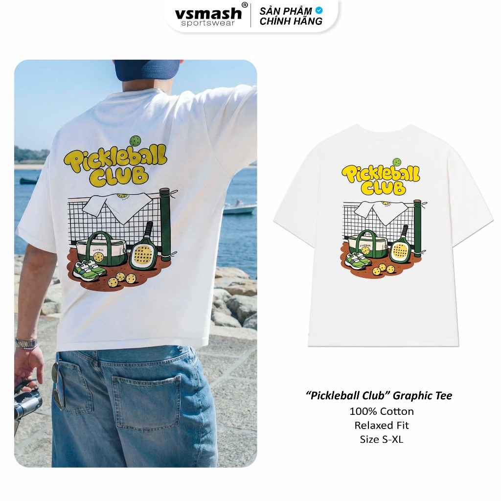 Áo Thun Cầu Lông Nam Nữ Vsmash Sportwear Graphic "Pickleball CLUB" – Vải Bông Em Bé Mềm Mịn, Thoáng 