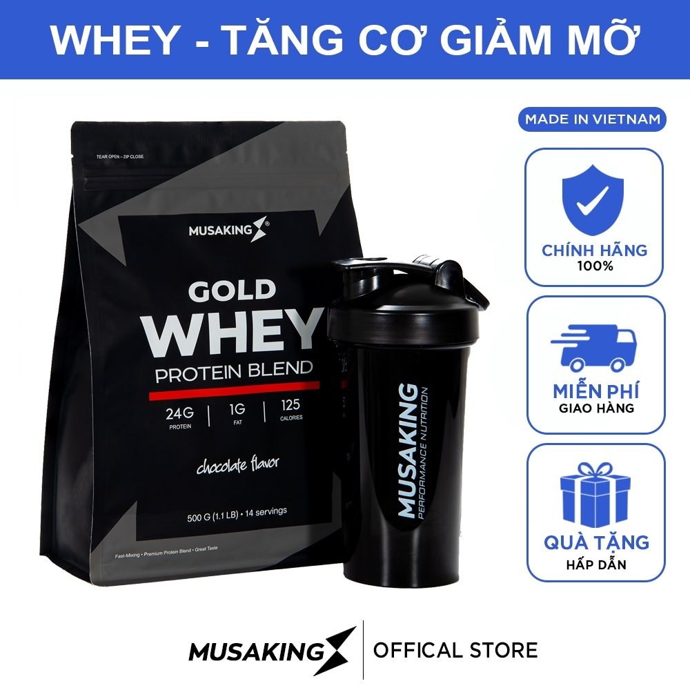 Bột sữa Gold Whey Protein Blend Musaking túi 500g - Tăng Cơ Giảm Mỡ + Tặng bình lắc Shaker 600ml