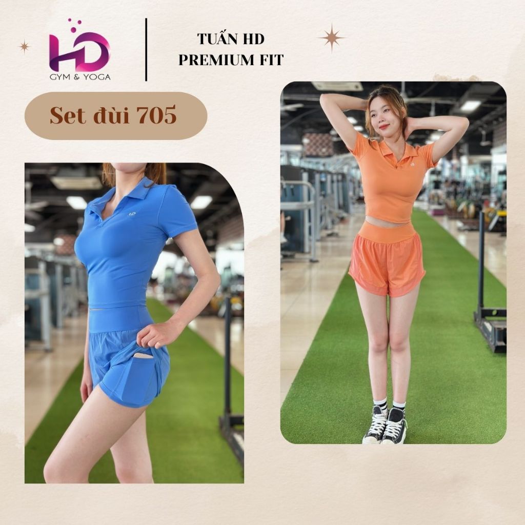 Bộ Đồ Tập Gym Nữ TUẤN HD Set Áo Polo Thể Thao & Quần Đùi 2 Lớp Đồ Tập Tennis Pickleball 705