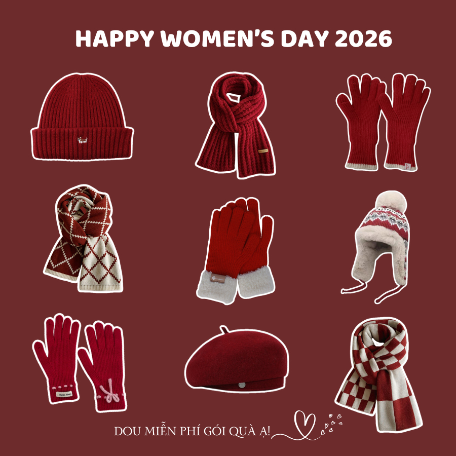 Combo Khăn Len Cashmere Quàng Cổ, Găng Tay Và Mũ Len Unisex Tone Đỏ Sang Trọng QUÀ TẶNG QUỐC TẾ PHỤ NỮ 2026 - Mã TH001