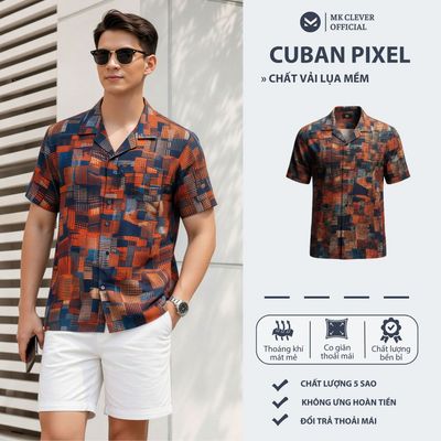 Áo Sơ Mi Cuban nam Pixel MKCLEVER chất lụa mềm mịn, thoáng mát, thấm hút, chống nhăn, form rộng mặc hằng ngày